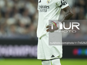 Vinicius Junior left winger of Real Madrid and Brazil before taking the penaltyduring the UEFA Champions League 2024/25 League Phase MD4 mat...