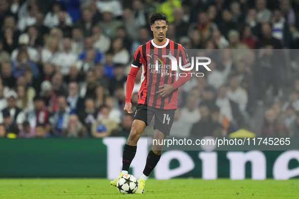 Tijjani Reijnders central midfield of AC Milan and Netherlands during the UEFA Champions League 2024/25 League Phase MD4 match between Real...