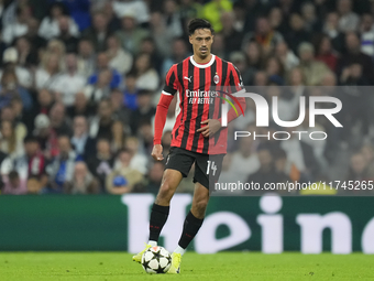 Tijjani Reijnders central midfield of AC Milan and Netherlands during the UEFA Champions League 2024/25 League Phase MD4 match between Real...