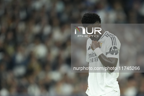 Vinicius Junior left winger of Real Madrid and Brazil during the UEFA Champions League 2024/25 League Phase MD4 match between Real Madrid C....