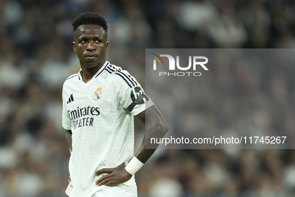 Vinicius Junior left winger of Real Madrid and Brazil during the UEFA Champions League 2024/25 League Phase MD4 match between Real Madrid C....