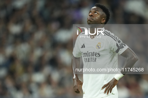 Vinicius Junior left winger of Real Madrid and Brazil during the UEFA Champions League 2024/25 League Phase MD4 match between Real Madrid C....