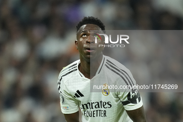 Vinicius Junior left winger of Real Madrid and Brazil during the UEFA Champions League 2024/25 League Phase MD4 match between Real Madrid C....