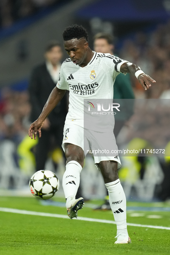 Vinicius Junior left winger of Real Madrid and Brazil does passed during the UEFA Champions League 2024/25 League Phase MD4 match between Re...