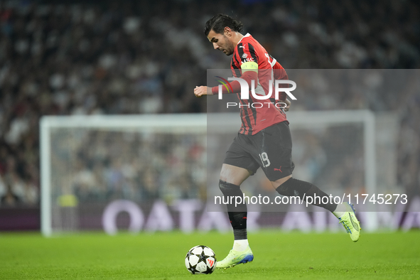 Theo Hernandez left-back of AC Milan and France during the UEFA Champions League 2024/25 League Phase MD4 match between Real Madrid C.F. and...