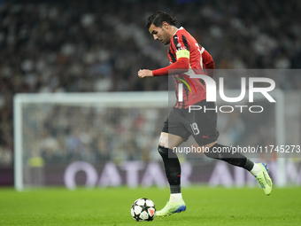 Theo Hernandez left-back of AC Milan and France during the UEFA Champions League 2024/25 League Phase MD4 match between Real Madrid C.F. and...