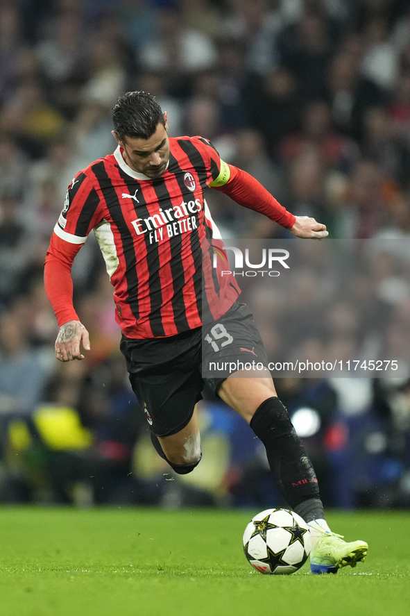 Theo Hernandez left-back of AC Milan and France during the UEFA Champions League 2024/25 League Phase MD4 match between Real Madrid C.F. and...