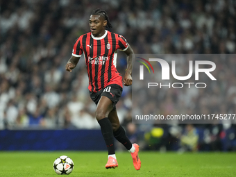 Rafael Leao left winger of AC Milan and Portugal during the UEFA Champions League 2024/25 League Phase MD4 match between Real Madrid C.F. an...