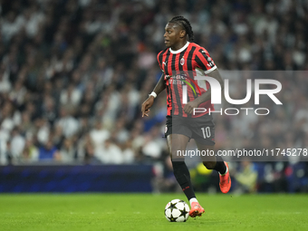 Rafael Leao left winger of AC Milan and Portugal during the UEFA Champions League 2024/25 League Phase MD4 match between Real Madrid C.F. an...