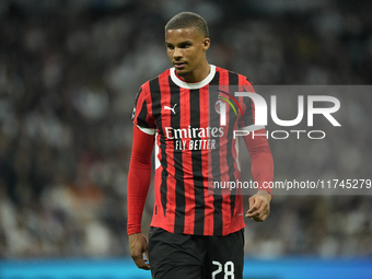 Malick Thiaw centre-back of AC Milan and Germany during the UEFA Champions League 2024/25 League Phase MD4 match between Real Madrid C.F. an...