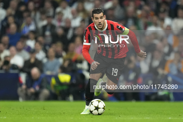 Theo Hernandez left-back of AC Milan and France during the UEFA Champions League 2024/25 League Phase MD4 match between Real Madrid C.F. and...