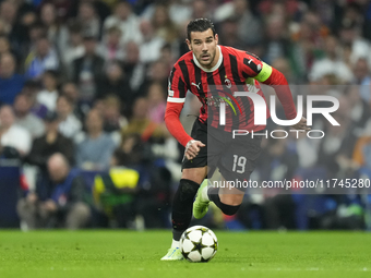 Theo Hernandez left-back of AC Milan and France during the UEFA Champions League 2024/25 League Phase MD4 match between Real Madrid C.F. and...