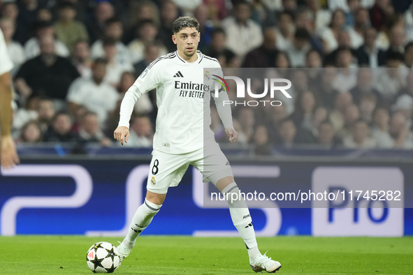 Federico Valverde central midfield of Real Madrid and Uruguay during the UEFA Champions League 2024/25 League Phase MD4 match between Real M...