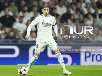 Federico Valverde central midfield of Real Madrid and Uruguay during the UEFA Champions League 2024/25 League Phase MD4 match between Real M...