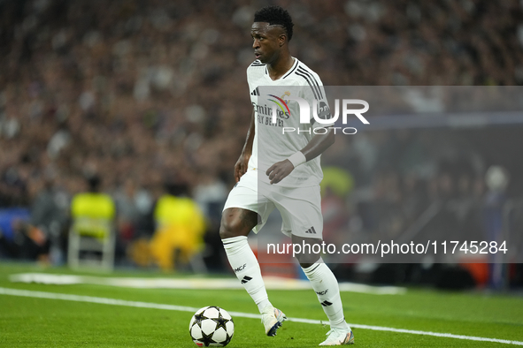 Vinicius Junior left winger of Real Madrid and Brazil controls the ball during the UEFA Champions League 2024/25 League Phase MD4 match betw...