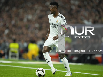 Vinicius Junior left winger of Real Madrid and Brazil controls the ball during the UEFA Champions League 2024/25 League Phase MD4 match betw...