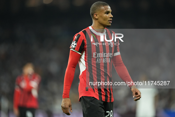 Malick Thiaw centre-back of AC Milan and Germany during the UEFA Champions League 2024/25 League Phase MD4 match between Real Madrid C.F. an...