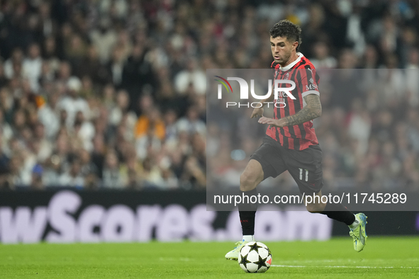 Christian Pulisic right winger of AC Milan and United States during the UEFA Champions League 2024/25 League Phase MD4 match between Real Ma...