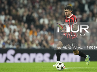 Christian Pulisic right winger of AC Milan and United States during the UEFA Champions League 2024/25 League Phase MD4 match between Real Ma...