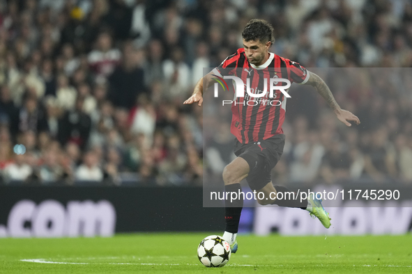 Christian Pulisic right winger of AC Milan and United States during the UEFA Champions League 2024/25 League Phase MD4 match between Real Ma...