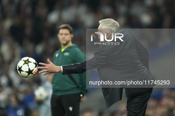 Carlo Ancelotti head coach of Real Madrid during the UEFA Champions League 2024/25 League Phase MD4 match between Real Madrid C.F. and AC Mi...