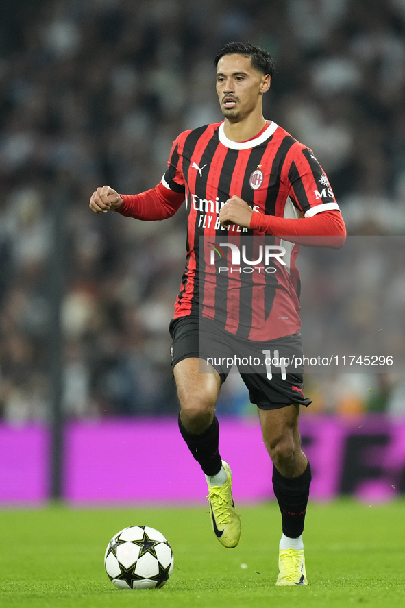 Tijjani Reijnders central midfield of AC Milan and Netherlands during the UEFA Champions League 2024/25 League Phase MD4 match between Real...