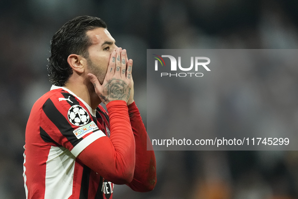 Theo Hernandez left-back of AC Milan and France lament a failed occasion during the UEFA Champions League 2024/25 League Phase MD4 match bet...