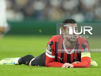 Theo Hernandez left-back of AC Milan and France during the UEFA Champions League 2024/25 League Phase MD4 match between Real Madrid C.F. and...