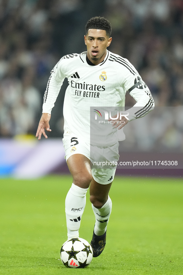 Jude Bellingham central midfield of Real Madrid and England during the UEFA Champions League 2024/25 League Phase MD4 match between Real Mad...