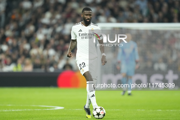 Antonio Rudiger centre-back of Real Madrid and Germany during the UEFA Champions League 2024/25 League Phase MD4 match between Real Madrid C...