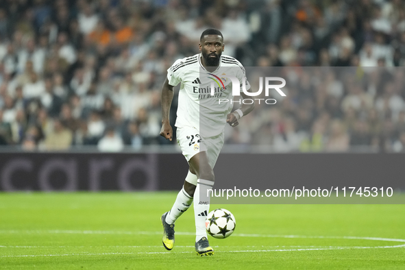 Antonio Rudiger centre-back of Real Madrid and Germany during the UEFA Champions League 2024/25 League Phase MD4 match between Real Madrid C...