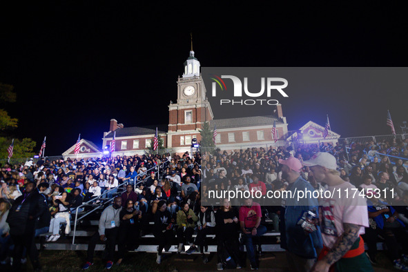 Thousands of people await Vice President Kamala Harris Walz at a watch party for presidential election results at Howard University in Washi...