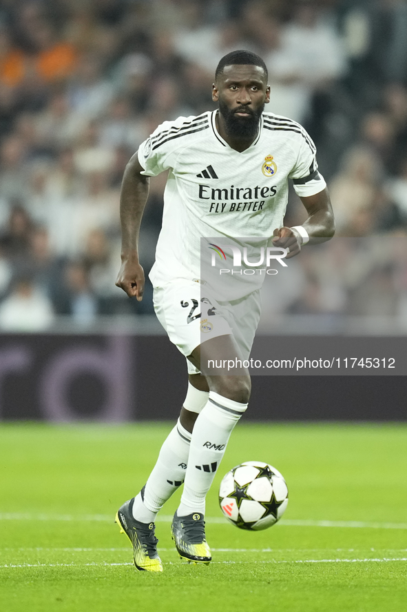 Antonio Rudiger centre-back of Real Madrid and Germany during the UEFA Champions League 2024/25 League Phase MD4 match between Real Madrid C...