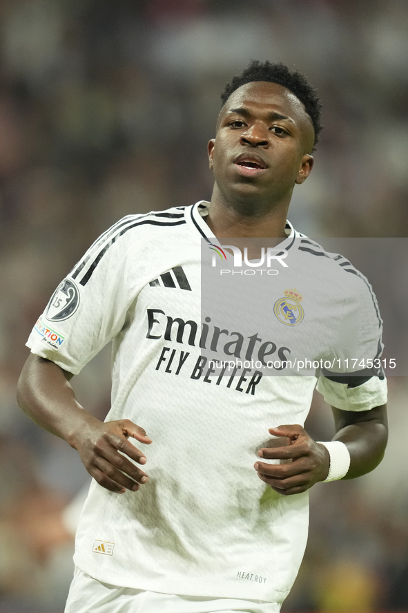 Vinicius Junior left winger of Real Madrid and Brazil during the UEFA Champions League 2024/25 League Phase MD4 match between Real Madrid C....