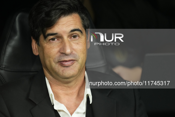 Paulo Fonseca head coach of AC Milan sitting on the bench prior the UEFA Champions League 2024/25 League Phase MD4 match between Real Madrid...