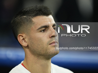 Alvaro Morata centre-forward of AC Milan and Spain during the UEFA Champions League 2024/25 League Phase MD4 match between Real Madrid C.F....