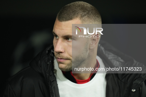 Strahinja Pavlovic centre-back of AC Milan and Serbia during the UEFA Champions League 2024/25 League Phase MD4 match between Real Madrid C....