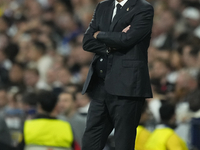 Carlo Ancelotti head coach of Real Madrid reacts during the UEFA Champions League 2024/25 League Phase MD4 match between Real Madrid C.F. an...