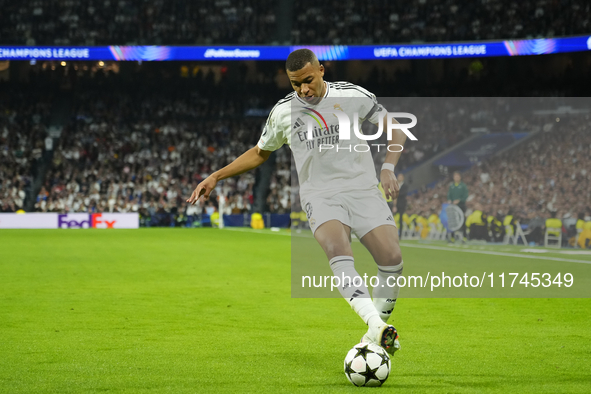 Kylian Mbappe centre-forward of Real Madrid and France during the UEFA Champions League 2024/25 League Phase MD4 match between Real Madrid C...