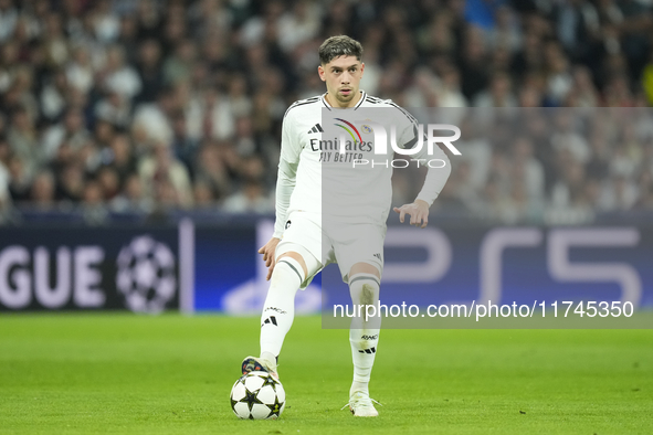 Federico Valverde central midfield of Real Madrid and Uruguay during the UEFA Champions League 2024/25 League Phase MD4 match between Real M...