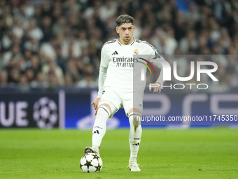 Federico Valverde central midfield of Real Madrid and Uruguay during the UEFA Champions League 2024/25 League Phase MD4 match between Real M...