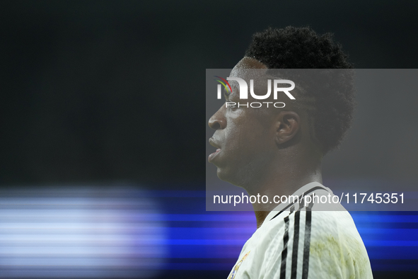 Vinicius Junior left winger of Real Madrid and Brazil during the UEFA Champions League 2024/25 League Phase MD4 match between Real Madrid C....