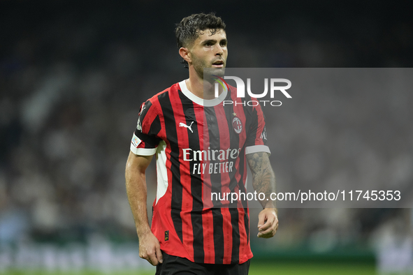 Christian Pulisic right winger of AC Milan and United States during the UEFA Champions League 2024/25 League Phase MD4 match between Real Ma...