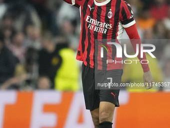 Alvaro Morata centre-forward of AC Milan and Spain celebrates after scoring his sides first goal during the UEFA Champions League 2024/25 Le...