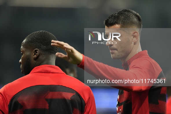 Alvaro Morata centre-forward of AC Milan and Spain during the warm-up before the UEFA Champions League 2024/25 League Phase MD4 match betwee...