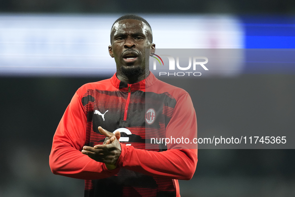 Fikayo Tomori centre-back of AC Milan and England during the warm-up before the UEFA Champions League 2024/25 League Phase MD4 match between...