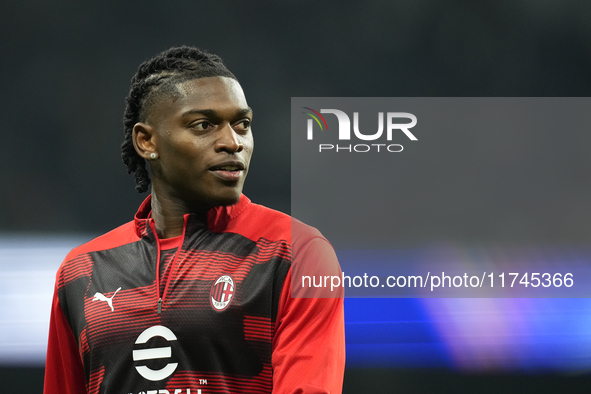 Rafael Leao left winger of AC Milan and Portugal during the warm-up before the UEFA Champions League 2024/25 League Phase MD4 match between...