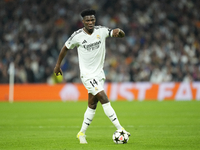 Aurelien Tchouameni defensive midfield of Real Madrid and France controls the ball during the UEFA Champions League 2024/25 League Phase MD4...