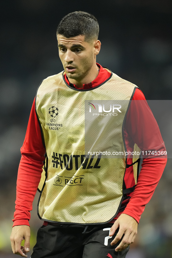 Alvaro Morata centre-forward of AC Milan and Spain during the warm-up before the UEFA Champions League 2024/25 League Phase MD4 match betwee...