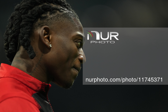 Rafael Leao left winger of AC Milan and Portugal during the warm-up before the UEFA Champions League 2024/25 League Phase MD4 match between...